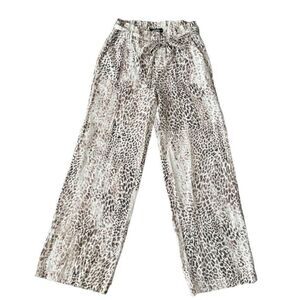 Rewash animal print linen blend pants elastic waist belt tie size M